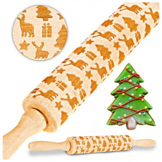 WAŁEK Z MOTYWEM ŚWIĄTECZNYM STRUKTURALNY DREWNIANY GRAWEROWANY DO PIERNIKÓW