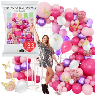 Girlanda Balonowa Motýli Růžová Fialová 133ks