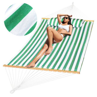 Velká dvojitá houpací síť bílo-zelená XXL 200 x 150 cm