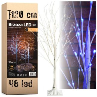 Vánoční LED bříza dekorace Vánoce 120cm 48 LED modrá barva