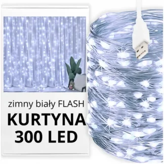 Světelná opona 300 LED studená bílá + flash